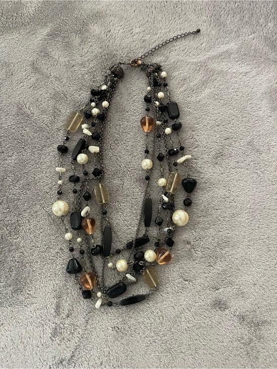 Lia Sophia Jewelry - Lia Sophia Multi-Strand Black, Pearl & Amber Bead Necklace